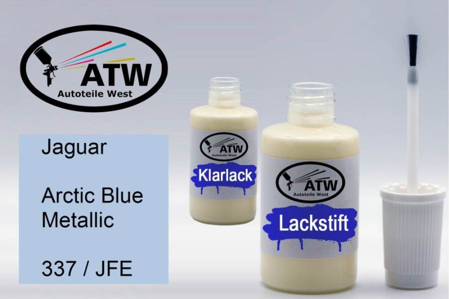 Jaguar, Arctic Blue Metallic, 337 / JFE: 20ml Lackstift + 20ml Klarlack - Set, von ATW Autoteile West.